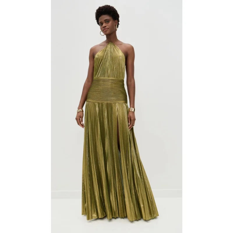 Aurora Gold Halter Maxi Dress