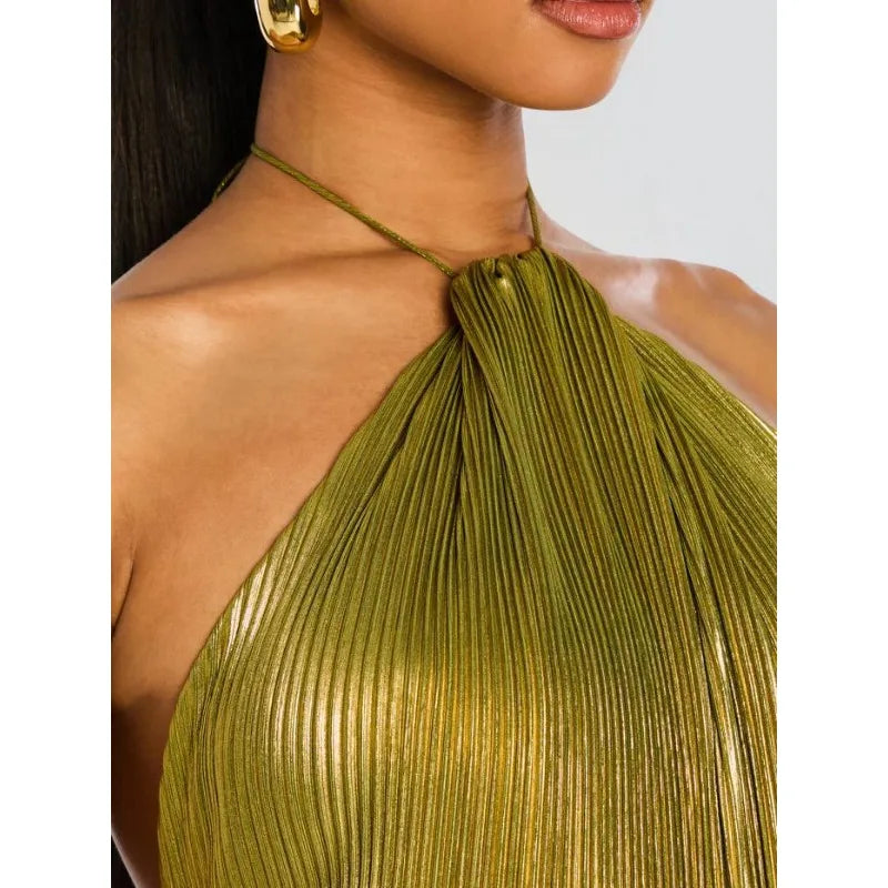 Aurora Gold Halter Maxi Dress