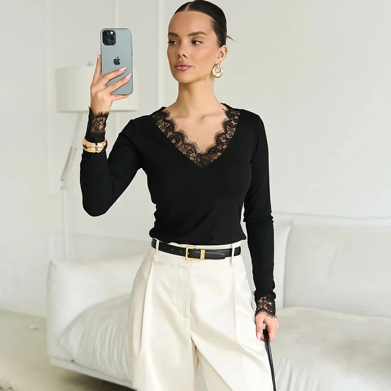 Élise Lace V-Neck Top