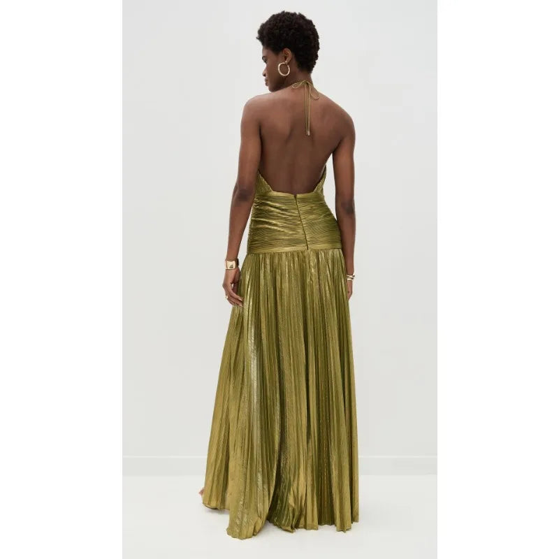 Aurora Gold Halter Maxi Dress