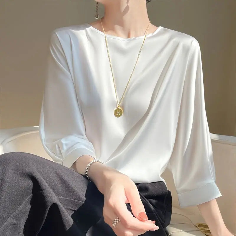 Emerald Grace Satin Blouse