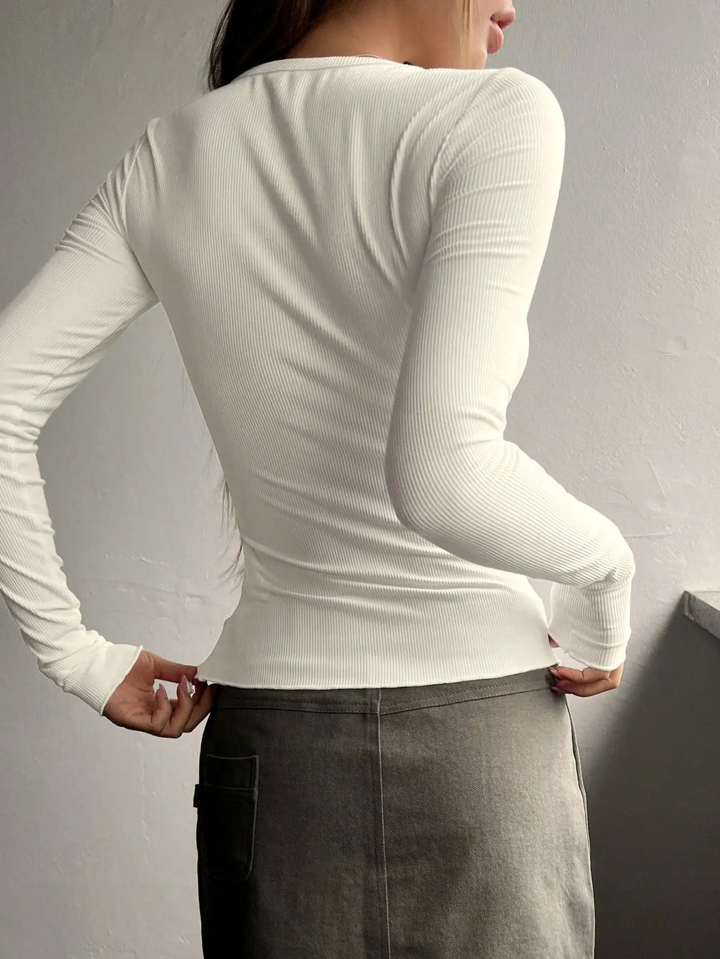 LumiRib Button Long Sleeve Top